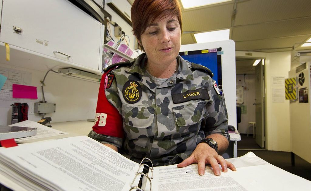 Able Seaman Writer Sacha Lauder of HMAS NEWCASTLE, in the role of technical officers writer.